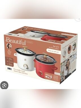 Drew Barrymore Set of 2 Mini Slow Cookers — 2 Quart White & Red